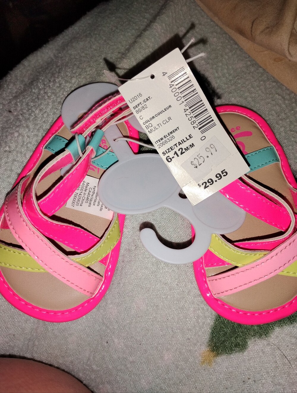 Girls Neon Pink Multi-Color Strappy Sandals - Infants